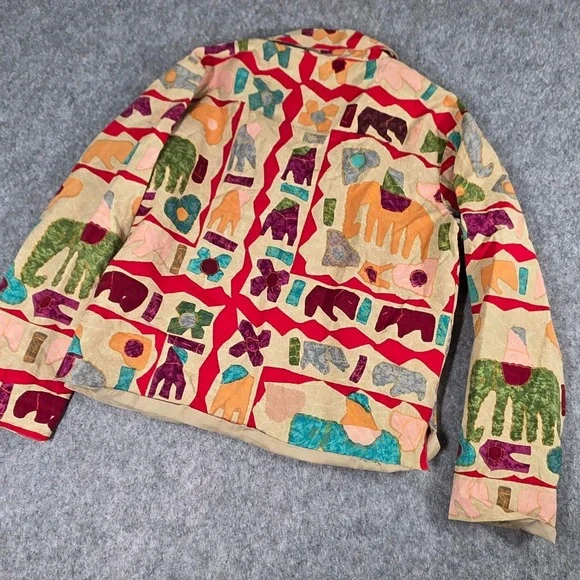 New Identity Blazer Jacket Primitive Abstract Animal Art India Cotton Boho sz M - Picture 2 of 6